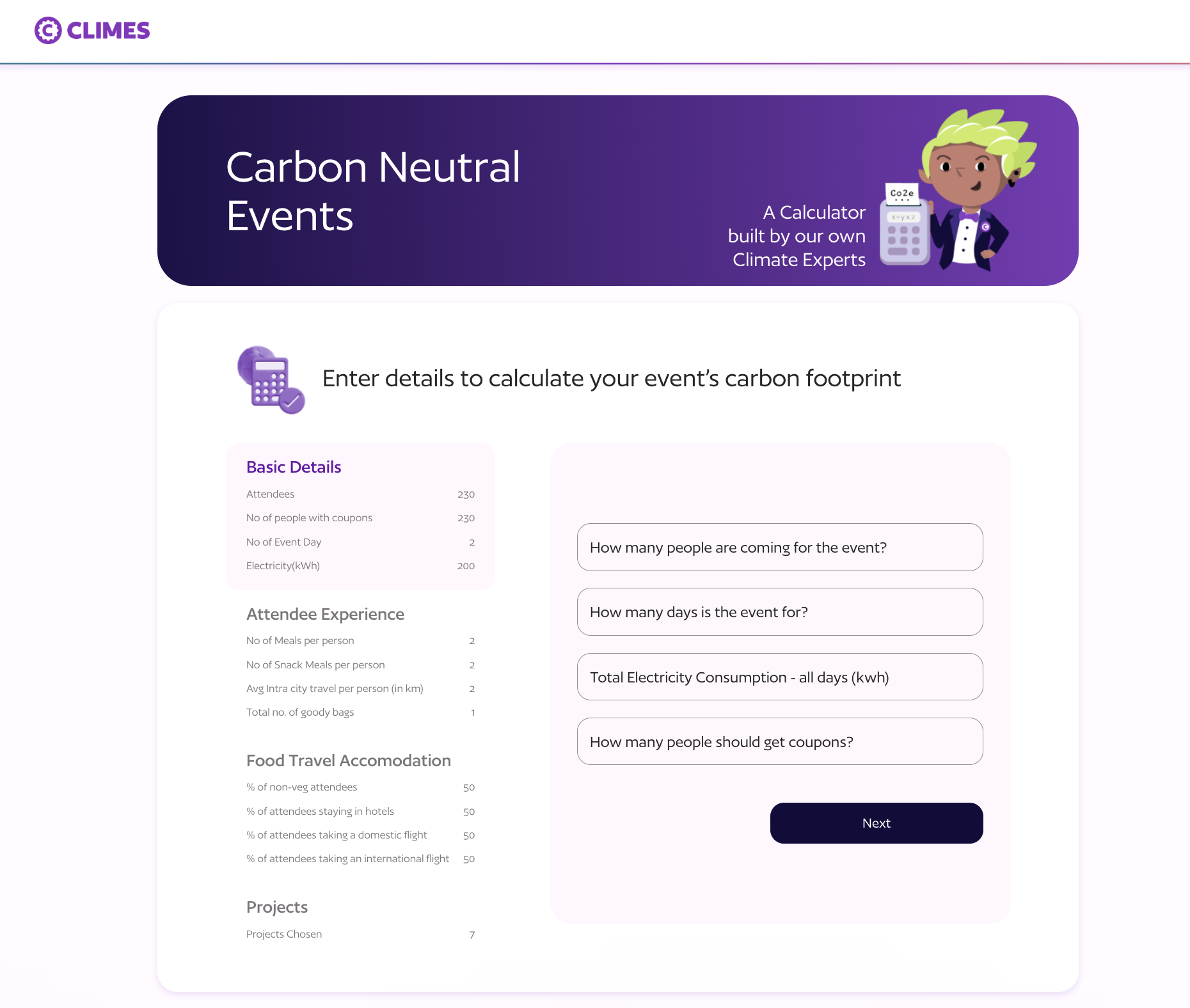 Climes events calculator