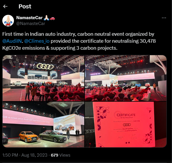Audi India carbon-neutral launch event with Climes