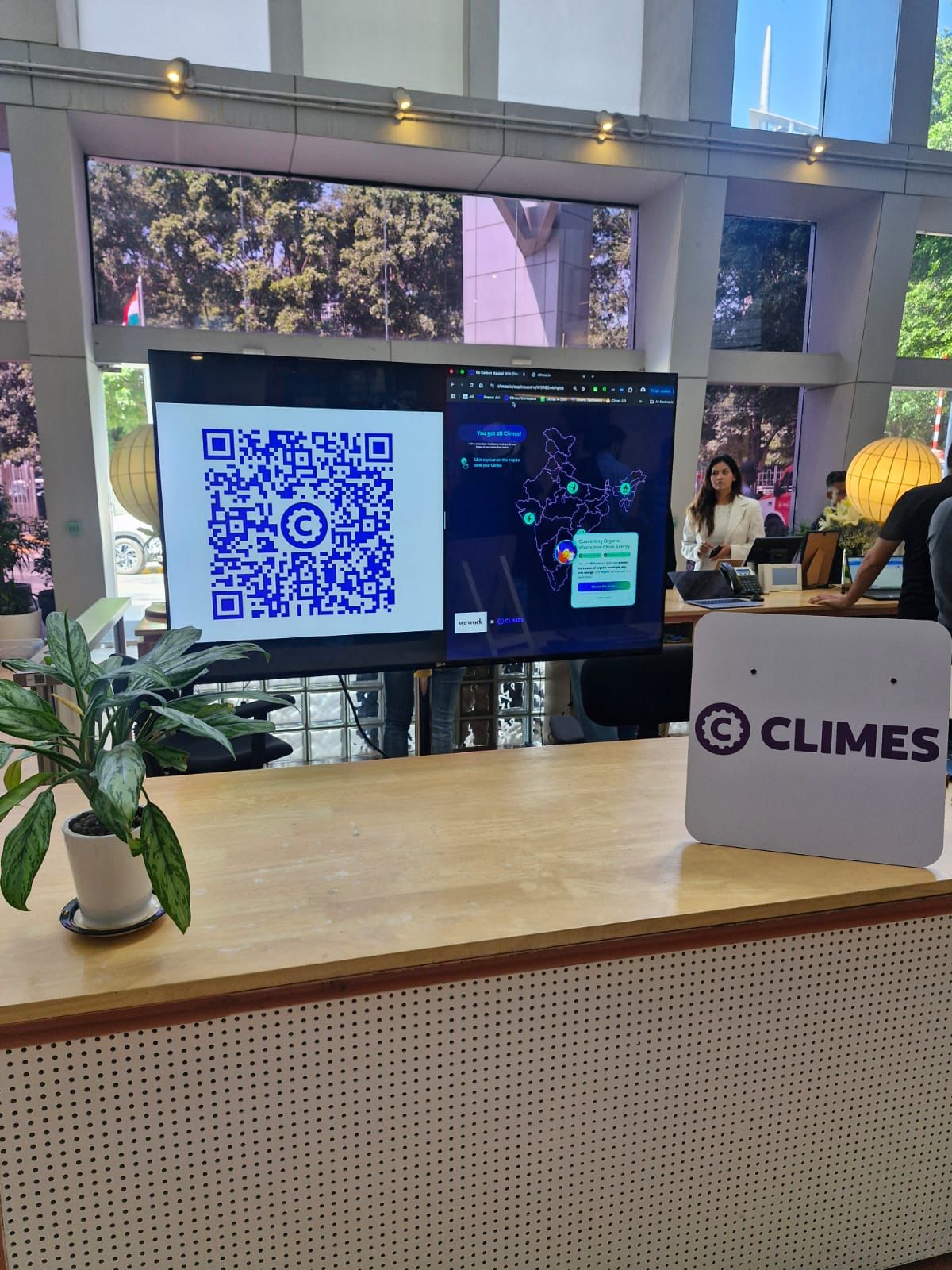 WeWork lobby with Climes carbon project map